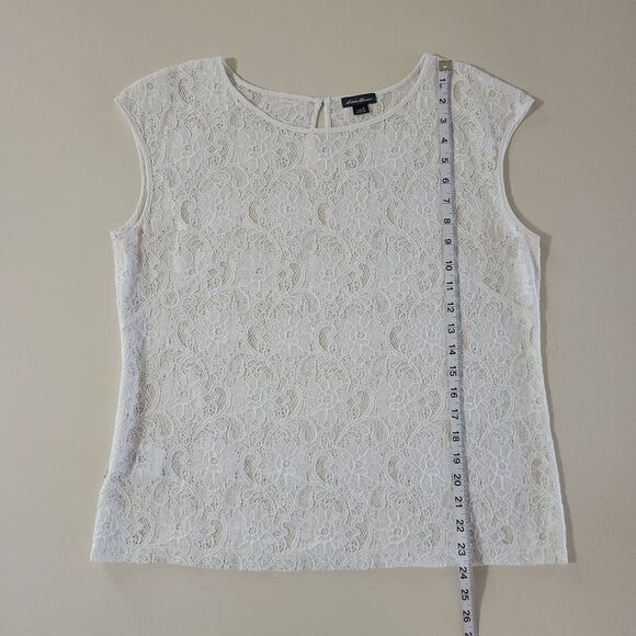 Eddie Bauer Women's Ivory Lace Cap Sleeve Pullover Top - Picture 5 of 12